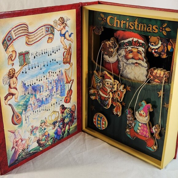 World Bazaar Other - World Bazaar Musical Wooden Book Box Here Comes Santa Claus w/ Puppets see Video